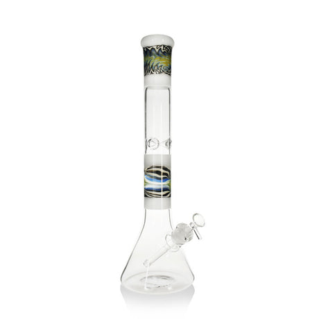 A white Phoenix Star 18-Inch WigWag Beaker Bong with a clear beaker base and ice pinches