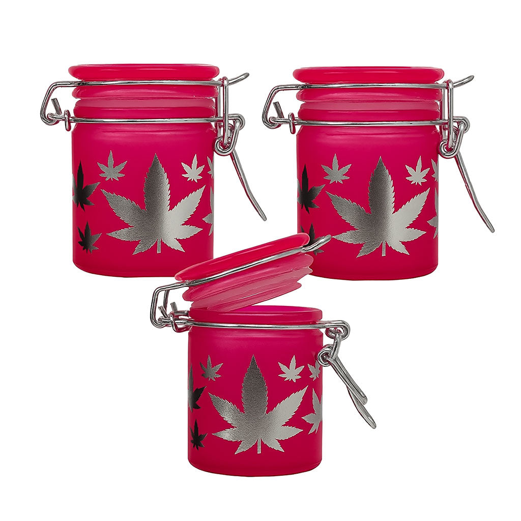 AIRTIGHT GLASS SILVER LEAVES STASH JAR WITH CLAMP LID
