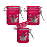 AIRTIGHT GLASS SILVER LEAVES STASH JAR WITH CLAMP LID
