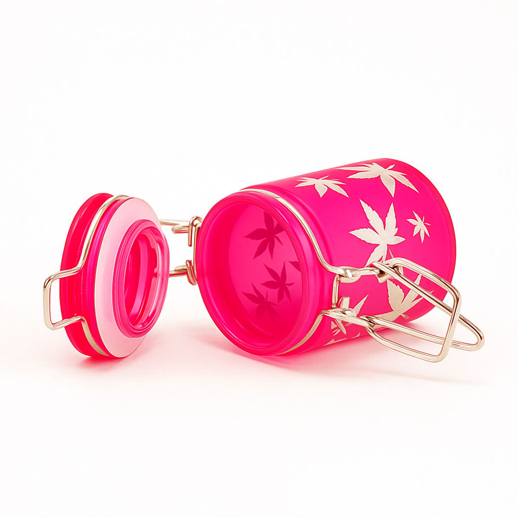 AIRTIGHT GLASS SILVER LEAVES STASH JAR WITH CLAMP LID