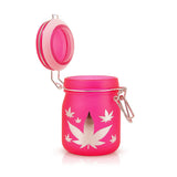 AIRTIGHT GLASS SILVER LEAVES STASH JAR WITH CLAMP LID