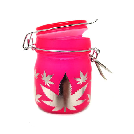 AIRTIGHT GLASS SILVER LEAVES STASH JAR WITH CLAMP LID