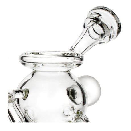 Top detail of the Mini Sphere Chamber Recycler Dab Rig in clear glass, showing the flared mouthpiece and rim.