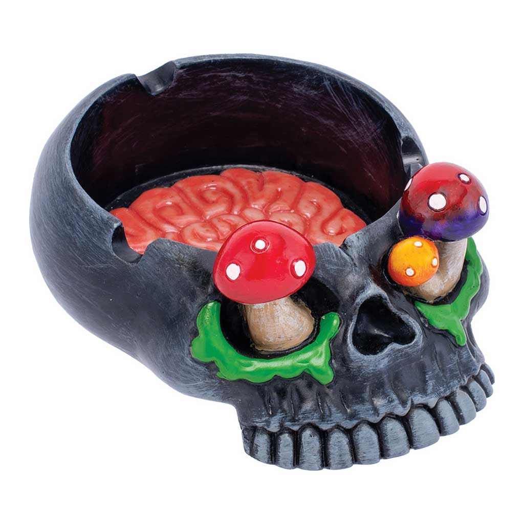 BLACK SKULL PINK BRAIN & MUSHROOM EYES ASHTRAY