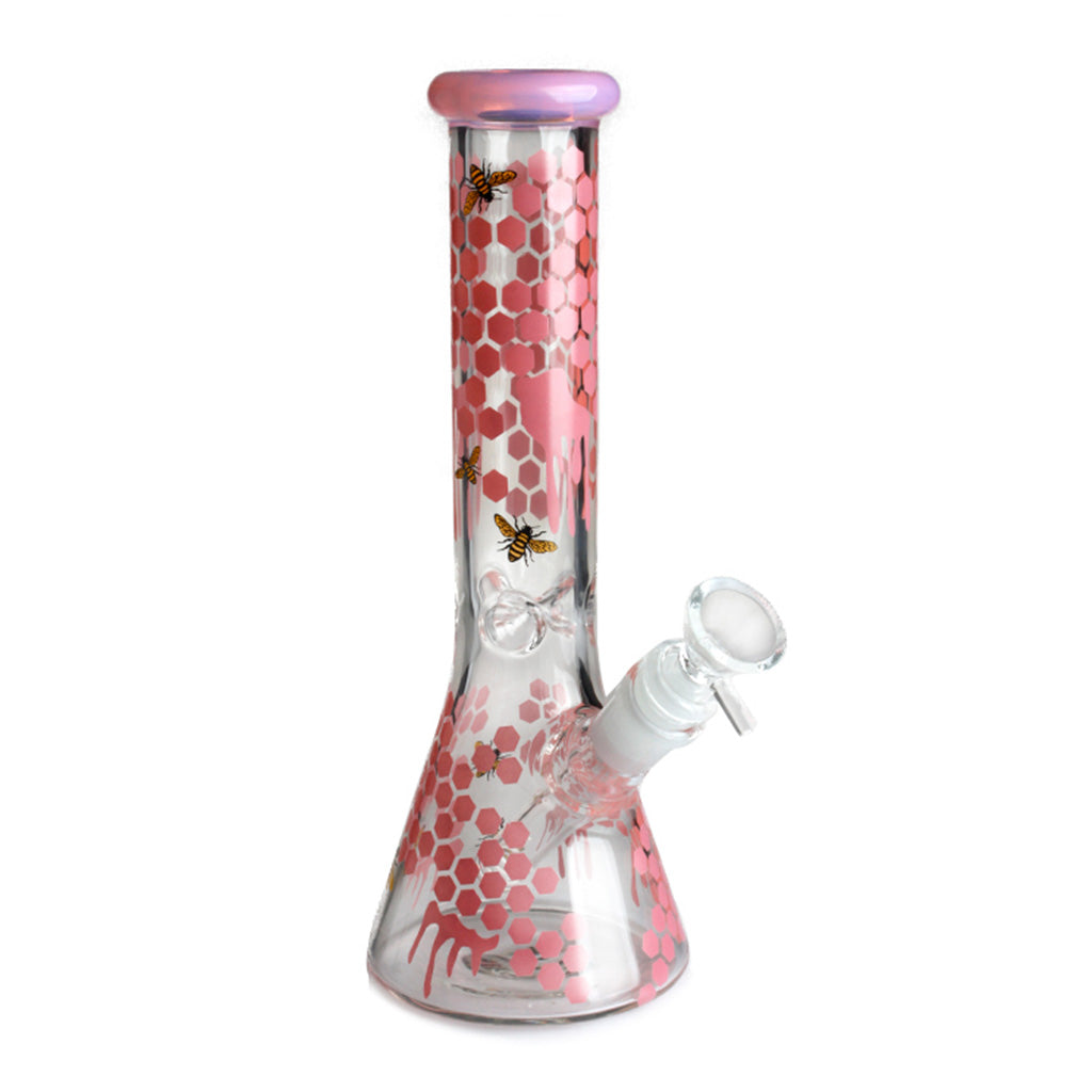 10" HONEYBEE DECALS GLASS BEAKER PIPE