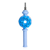 Blue Donut Honey Straw Silicone Nectar Collector, 6.8 inches, side view highlighting the frosted donut design