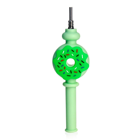 Green Donut Honey Straw Silicone Nectar Collector, 6.8 inches, donut ring body with pastel handle.