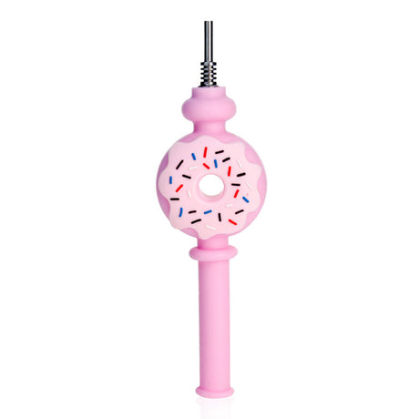 Pink Donut Honey Straw Silicone Nectar Collector, 6.8 inches, showing the frosted donut body and straight handle.