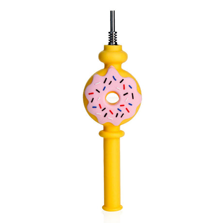 Yellow Donut Honey Straw Silicone Nectar Collector, 6.8 inches, with a metal tip and sprinkled donut center.