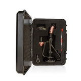 Gray Cyclone Loop WigWag Neck Recycler Rig packed in a protective hard case with quartz banger and dab tool slots.