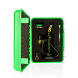 Open green protective case showing foam-cut Cyclone Loop WigWag Neck Recycler Rig kit with rig, banger, jar, and tool.