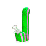 Green-pink Silicone Dick Bong, 7-inch, angled view showing the bowl and striped silicone body.