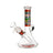 Vibrant Psychedelic Designs Beaker Bong in red, 7 inches tall, clear glass with a patterned neck band