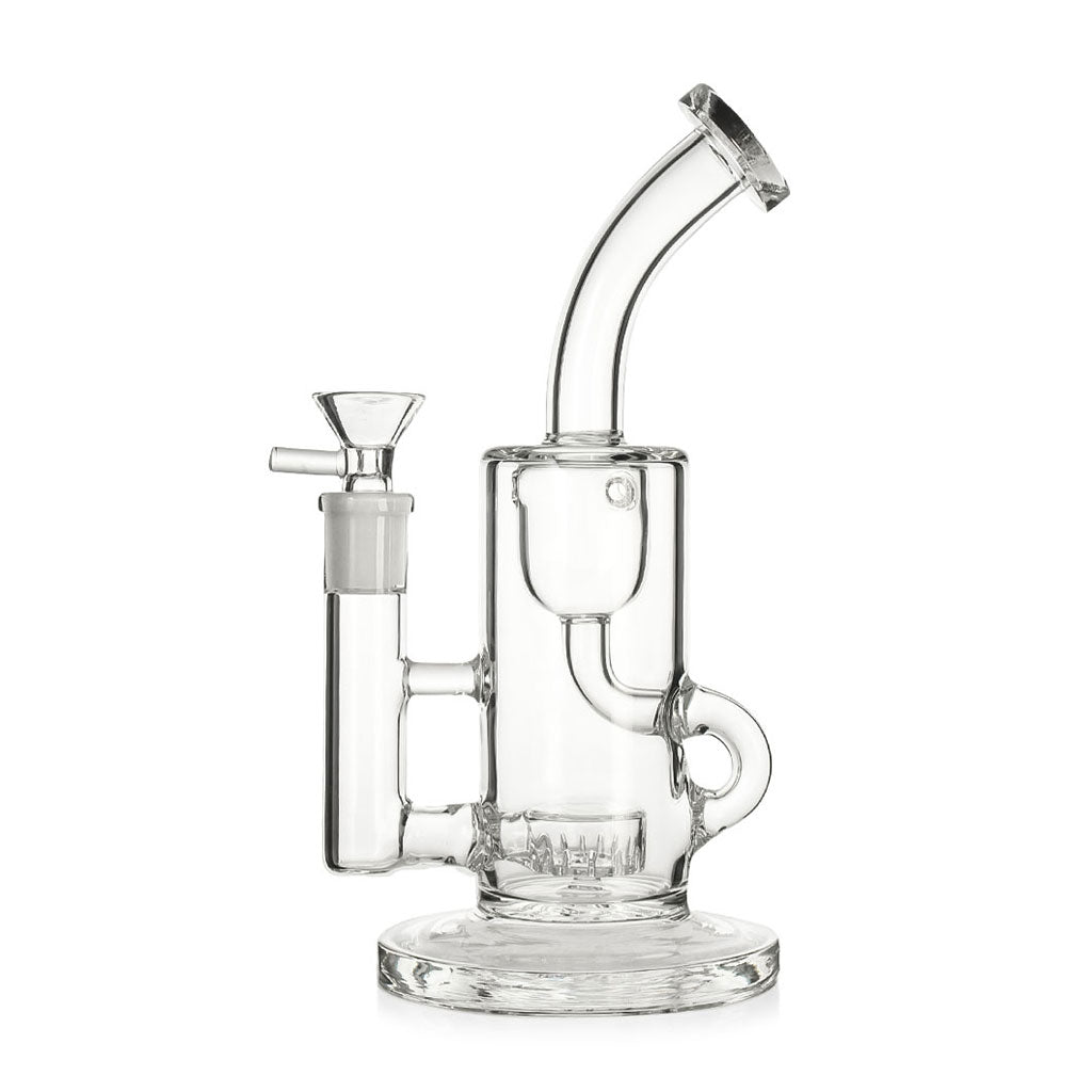 Clear 8.5 inch glass recycler bong with showerhead percolator for sale from Fat Ass Glass