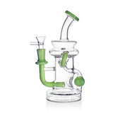 8 Inch Color Accent Ball Glass Recycler Dab Rig in milk green with colored joint and recycler ball 