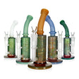 Lineup of Geometric Lattice Etch Design Dab Rigs in assorted colors, each 9.8 inches with etched bodies