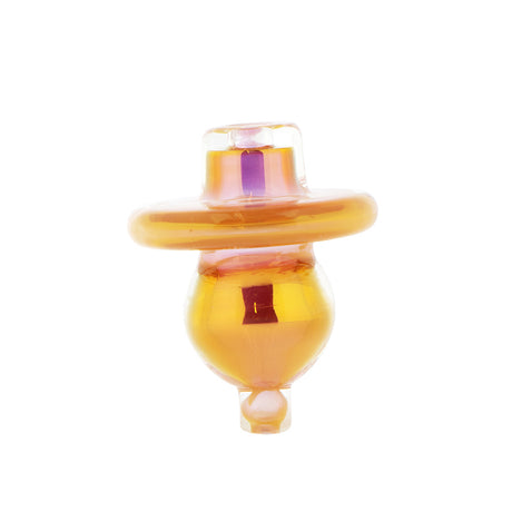 Amber glass directional bubble carb cap by Fat Ass Glass shown in upright front view on a white background.