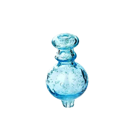 Fat Ass Glass aqua blue glow in the dark flecked glass bubble carb cap shown upright with round body and speckled detail