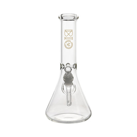 Front View Of The Bio 50 X 5 Beaker Bong Made From Clear Glass With Gold Bio Logo Available At FGC
