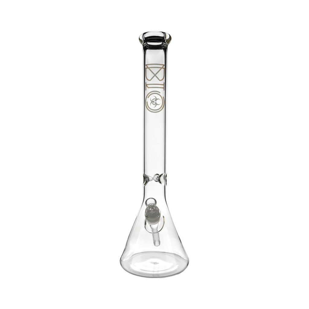 Front View Of Bio 50 X 5 Gold Beaker Bong, Featuring 18-Inch Clear Glass Body With Logo Available At FGC
