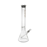 Angled Side View Of Bio 50 X 5 Beaker 18-Inch Bong In Gold Colors, Showcasing Clear Glass And Downstem Facing Left