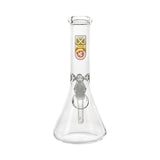 Front View Of Bio 50 X 5 Rasta Beaker Bong, Featuring 12-Inch Clear Glass Body With Logo Available At FGC