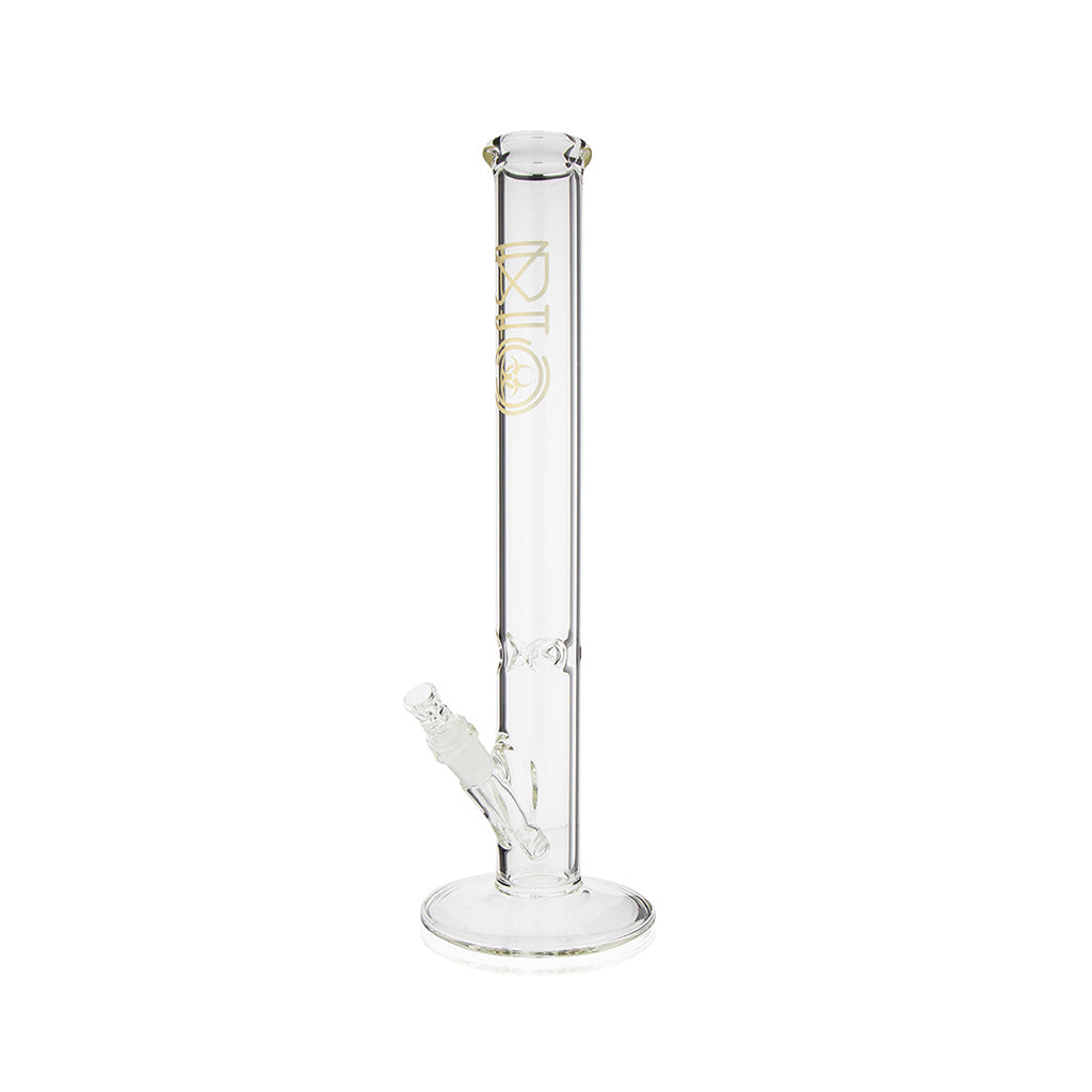 Angled Front View Of The Bio 50 X 5 Straight Bong In Gold, 18-Inch Tall Borosilicate Glass Water Pipe From FGC