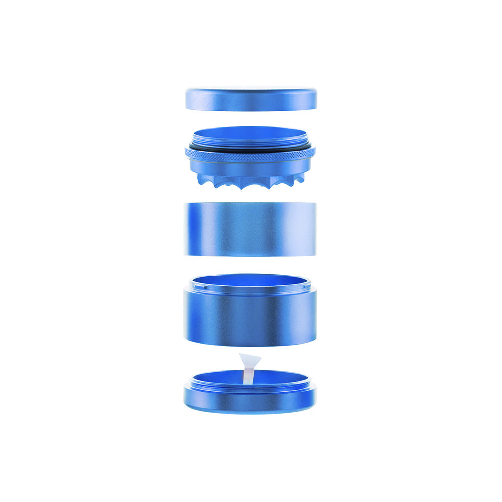 Exploded View of BIO 5-Piece Aluminum Toothless Grinder In Blue With All Components – FGC