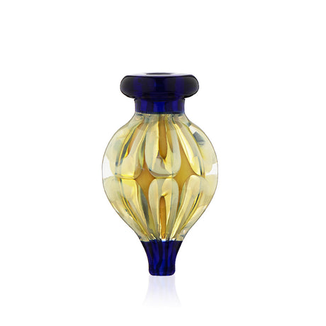 Blue snaked glass round directional carb cap by Fat Ass Glass shown in upright front view on a white background.