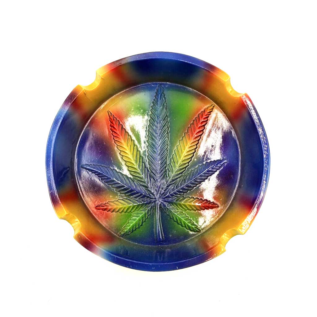TIE DYE POLYSTONE LEAF ROUND ASHTRAY
