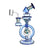 Blue Wig Wag Orb recycler glass rig with 14mm 90 degree quartz banger and wig wag accents on clear glass body side view