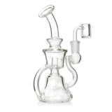CycloneLoop Double-Chamber Mini Recycler Dab Rig, 6.8-inch clear glass, left-side profile with the banger on the left.