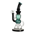 Dark jade green glass recycler water pipe with showerhead perc ready to ship.
