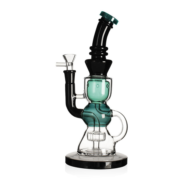 Dark jade green glass recycler water pipe with showerhead perc ready to ship.