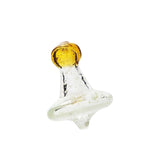 Glow In Dark Directional Carb Cap Angled View Showing Clear Glass Construction And Amber Grip For Optimal Airflow