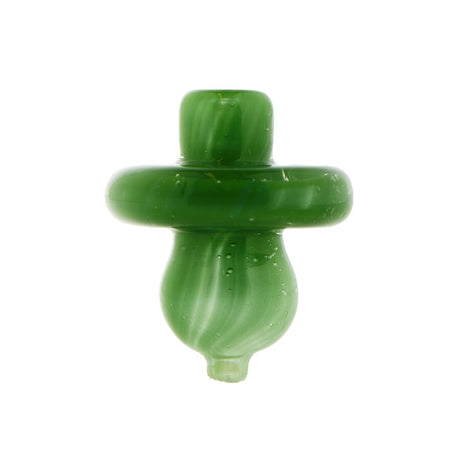 Green glass directional bubble carb cap by Fat Ass Glass shown in upright front view on a white background.