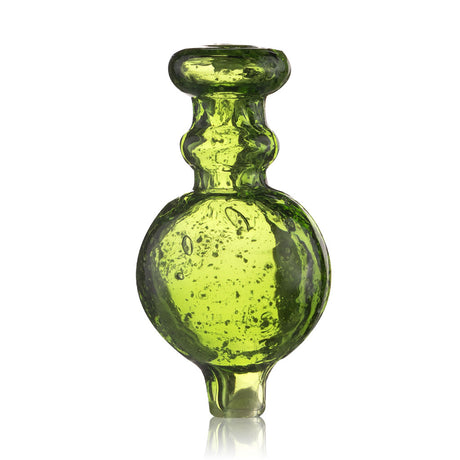 Close-up of green glow in the dark glass carb cap from Fat Ass Glass showing bubble body and glossy translucent finish