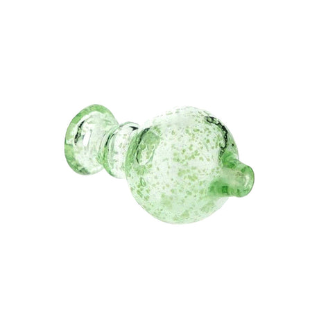 Side view of green glow in the dark round glass carb cap from Fat Ass Glass showing bubble shape and mouthpiece detail