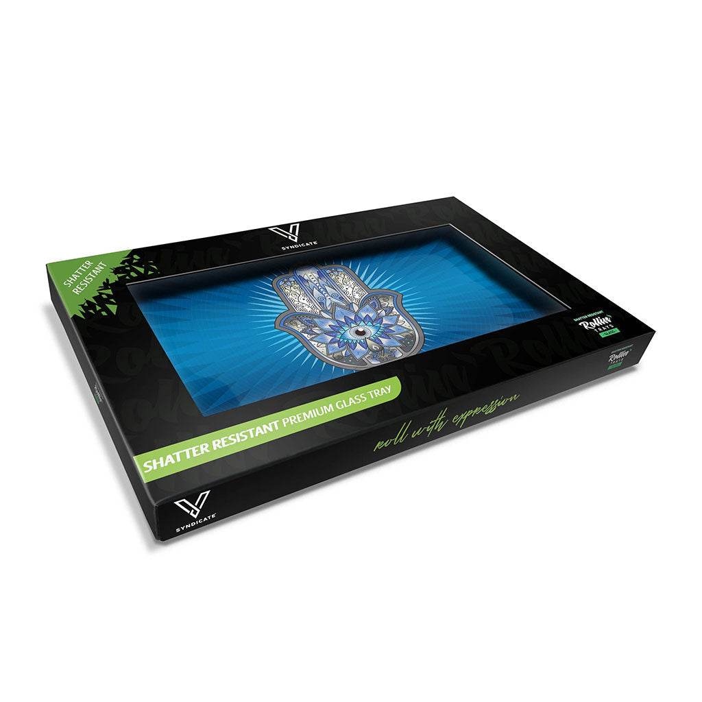 HAMSA BLUE GLASS TRAY (MED)