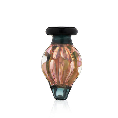 Lake green snaked glass round directional carb cap by Fat Ass Glass shown in upright front view on a white background.