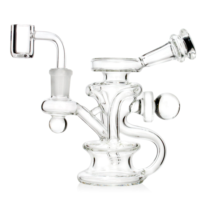 5-inch 14mm Mini Recycler glass dab rig with quartz banger and clear recycler design available at FGC 