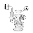 Side view of a 5-inch 14mm Mini Recycler glass rig showing the recycling chamber and angled mouthpiece