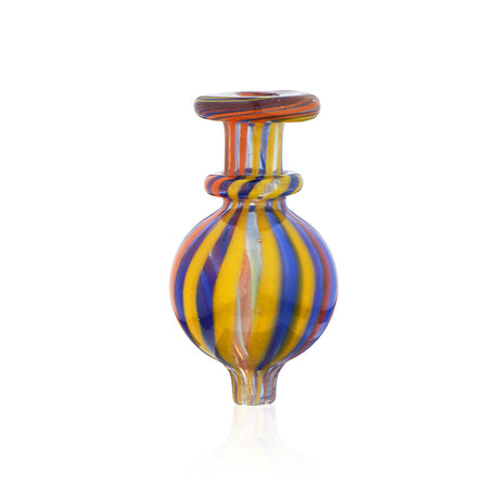 Fat Ass Glass multi-color stripe bubble carb cap with blue, yellow, red, and orange glass pattern shown upright