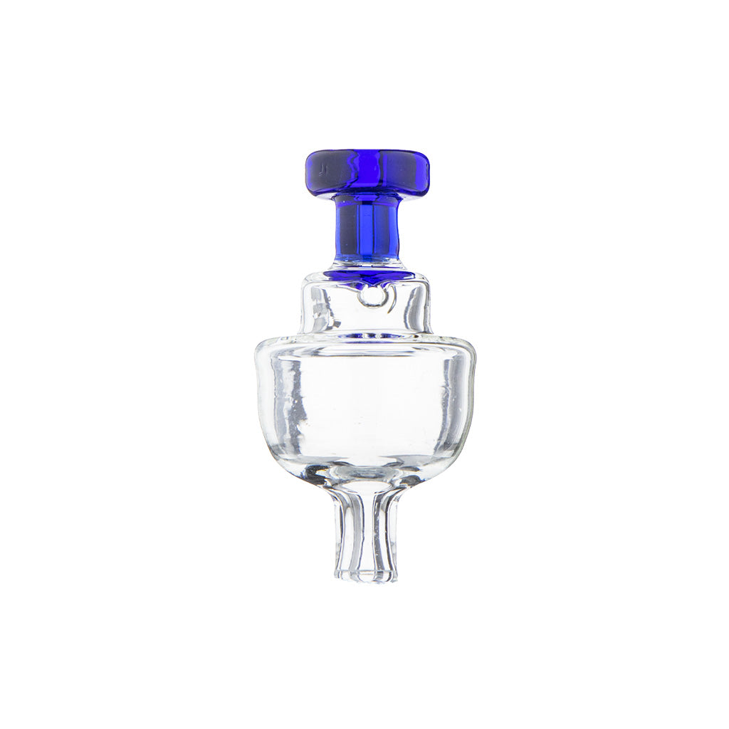 Oil Lamp Style Carb Cap Blue Front View with Clear Glass Body