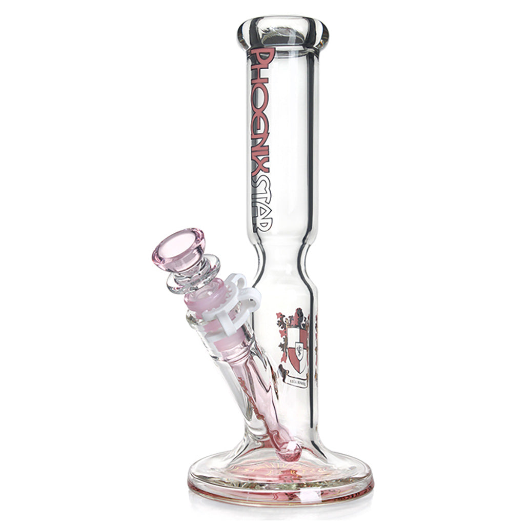 Shop 10" Phoenix Glass Straight Tube Bong in pink, premium quality bong