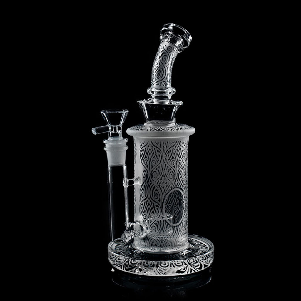 Shop 9 inch sandblasted bent neck bong Phoenix Glass side view for sale 