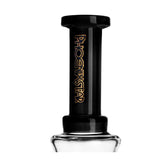 Closeup of Phoenix Star 10 inch pyramid percolator beaker bong black mouthpiece
