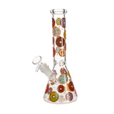 Phoenix Star 10-inch beaker bong with multicolor donut print on clear borosilicate glass and diffused downstem