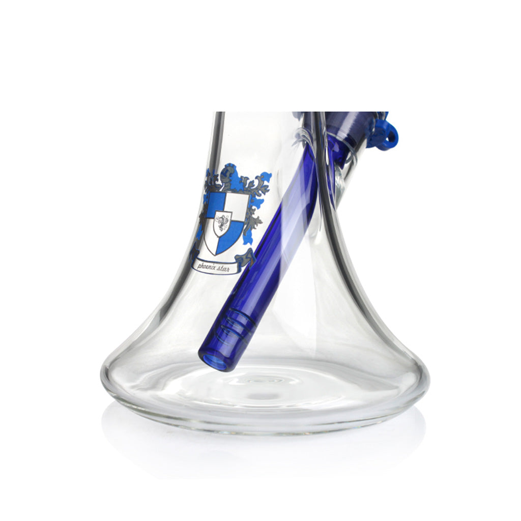 Blue Phoenix Star 12 inch helix glass beaker bong with removable downstem and bowl bottom view