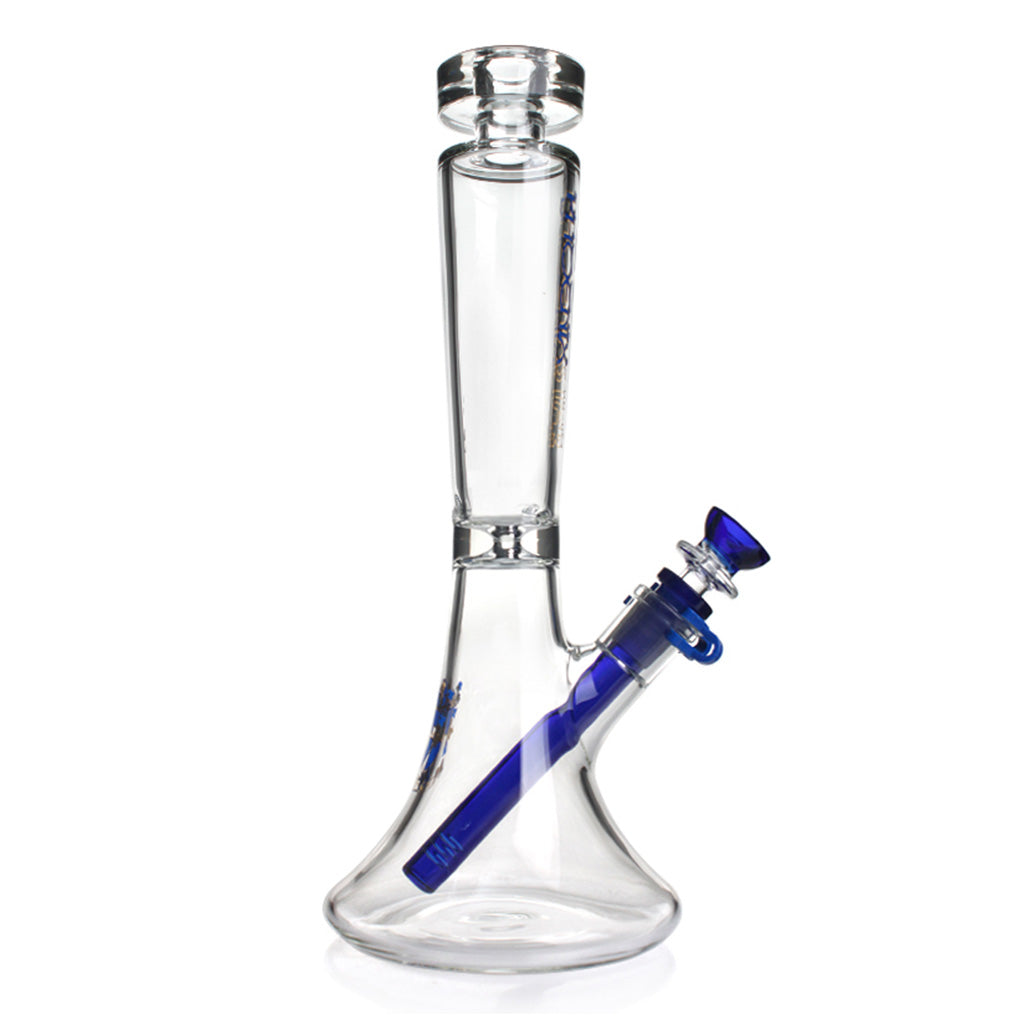 Blue Phoenix Star 12 inch helix glass beaker bong with removable downstem and bowl side view
